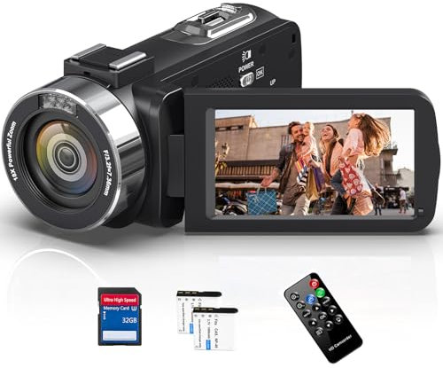Videokamera 4K 48MP Camcorder mit IR Nachtsicht, 18-Facher Digitalzoom 30FPS Video Kamera Recorder, 3.0-Zoll-LCD Touchscreen Webcam Vlog Kamera für YouTube mit Fernbedienung, SD-Karte und 2 Batterien