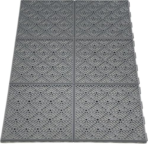 30x Interlocking Plastic Garden Tiles, Non-Slip Decking & Walkway Tiles, Weatherproof & Durable for Patio, Lawn, Terrace, Vegetable Plot, 30x30cm - Grey