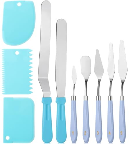 Leriton 10 Pcs Cake Decorating Kit Baking Supplies Baking Accessories Tools for Beginners and Pros Includes 2 Frosting Straight Angled Spatula 3 Icing Smoother Scrapers 5 Pieces Cream Spatula(Blue)