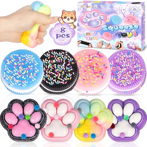 MZJAUVF 4Stück Biscuit Stress Relief Toy, 4Stück Katzenpfoten Squishy, Mochi Queeze Toy Set, Kawaii Mochi Squishy, Squeeze für Stressabbau, Quetschspielzeug Geschenke für Kinder, Party Dekoration