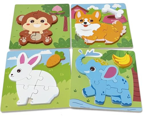 Kulveanju Holzpuzzle ab 2 Jahr, 4 Stück Tier Steckpuzzle Holz, Montessori Holzspielzeug Baby, Lernendes Pädagogisches Greifpuzzle Spielzeug Babyspielzeug Geschenk Mädchen und Jungen Kinder ab 3