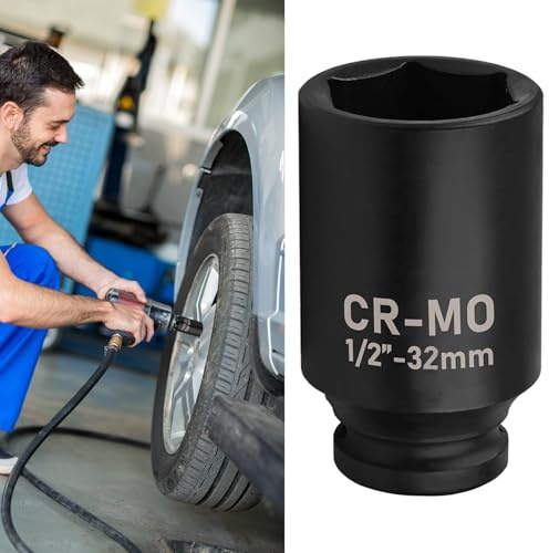 Chiave a bussola esagonale da 32 mm, avvitatore a percussione a denti multipli da 1/2, cassetta per dadi a percussione Cr-Mo, universale e multifunzionale, set di chiavi a bussola (32 mm)