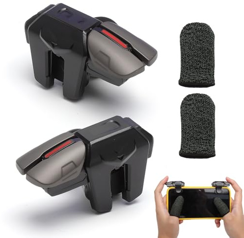 Mobil styrenhet, mobiltelefon, 4 avtryckare, L1R1, L2R2, utlösare, mobil spelutlösare och joystick spelprylar för PUBG COD, kompatibel med smartphone, Android iOS-spelplatta med fingerfodral för