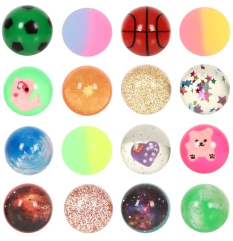 Small Bouncy Balls for Kids Treasure Box Toys for Kids Classroom Party Favors Birthday Gift Treasure Box Prize Easter Egg Goodie Bag Pinata Stuffers Party Bag Fillers for Kid Boy Girl 3-5 4-8 (16pcs)
