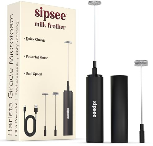 Handheld Milk Frother - USB-C Rechargeable, Powerful Electric Frother for Iced Coffee, Latte, Matcha, Protein Powder