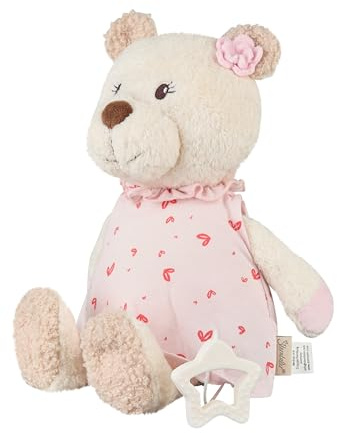 Sterntaler Spieluhr L Bär Betty, Kinder- und Babyspielzeug, kuschliger Flausch und bedrucktes Jersey, herausnehmbares Spielwerk, Sternengriff, Melodie: Brahm’s Wiegelied, 29×25×9,5 cm, cremeweiß