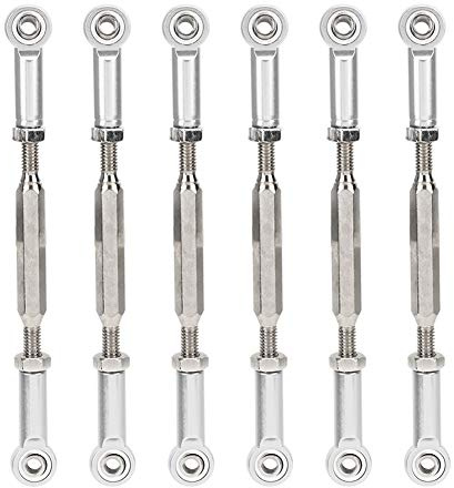 Dilwe 6Pcs Aluminum Alloy Adjustable Push Rods, Turnbuckle Rod Linkage Accessories with 5 Colors, for RC Car Series Upgrade (Silver)
