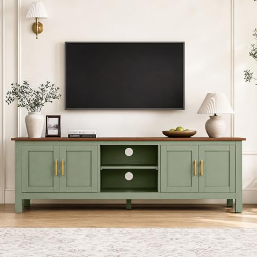 HOLTICO TV Stand for Living Room, Modern Farmhouse TV Unit with Storage and Adjustable Shelf, Wooden TV Console Cabinet Fits TVs up to 70 for Bedroom, Sage Green