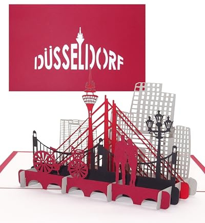 Pop Up Karte Düsseldorf, 3D Grußkarte Düsseldorf Skyline, Düsseldorf Souvenir, Reisegutschein, Geschenkgutschein Karte mit Umschlag