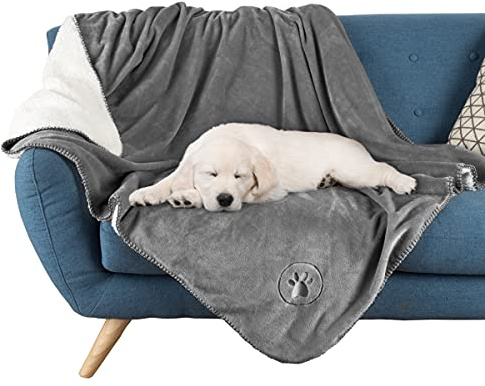 Waterproof Pet Blanket - 50x60-Inch Reversible Sherpa Fleece Throw Protects Couches, Cars, and Beds from Spills, Stains, and Fur by PETMAKER (Gray)