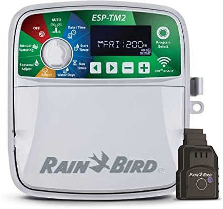 Rain-Bird ESP-TM2 - Irrigatore Automatico, Controller per interni ed esterni, con sistema di irrigazione WiFi, timer e collegamento Lnk, WiFi, per smartphone senza fili, 8 Zone.