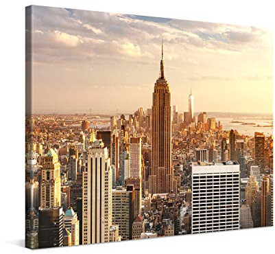 PICANOVA – Bild auf Leinwand Manhattan Empire State Building 80x60cm – Leinwandbild – Premium Leinwanddruck – Wandbild Kunstdruck Auf 2cm Holz-Keilrahmen Wohnzimmer Wanddekoration – New York