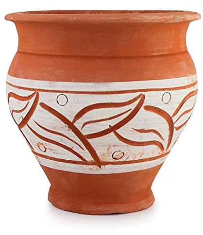 Saharashop Marokkanischer Keramik-Blumentopf Kora 3 Ton Natur, Pflanztopf Pflanzcontainer, Blumenkasten Balkonkasten Balkontopf, Pflanzkübel für Garten Balkon Terrasse Zimmer Büro