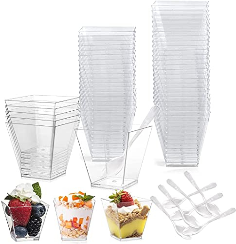 PIQIUQIU Juego de 50 tazas de postre, cuencos de postre de 60 ml, vasos de postre de plástico, reutilizables