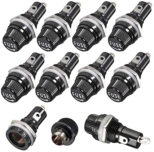Gebildet 10Pcs 5 x 20mm Fuse Holder AC 10A 250V Black Screw Cap Panel Mounted Fuse Holder