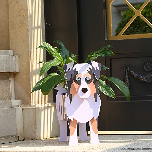 Gochoi Petit Jardinière Pot Berger Australien Cadeaux Décor Chien Pots De Fleurs PVC Plante Pot Rectangulaire Animal pour Jardin Exterieur Intérieur Jardinières Succulentes,S Australian Shepherd