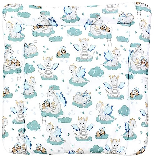 TupTam Colchón para Cambiador para Bebés Niños y Niñas, Oso Dino Verde Gris, 70 x 60 cm