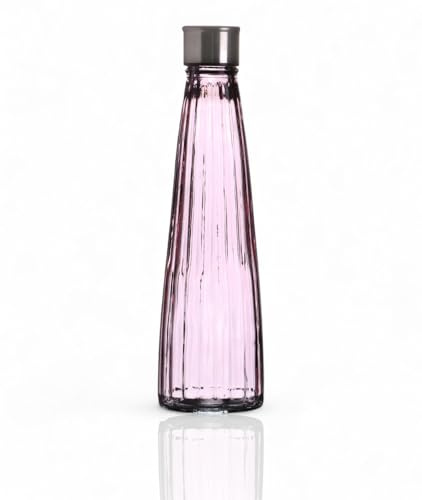 WESTCRAFT Bottiglie d'acqua colorate in vetro, 750 ml, vintage, ermetiche, per succhi di frutta, bevande, bottiglia d'acqua (6 colori pastello a scelta) (Lilla lineare)