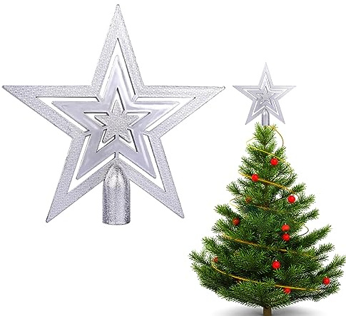 Julgransspets stjärndekoration, julgransspets glitterstjärna, julgran för varje trädspets – julstjärna, okrossbar (elegant – silver)