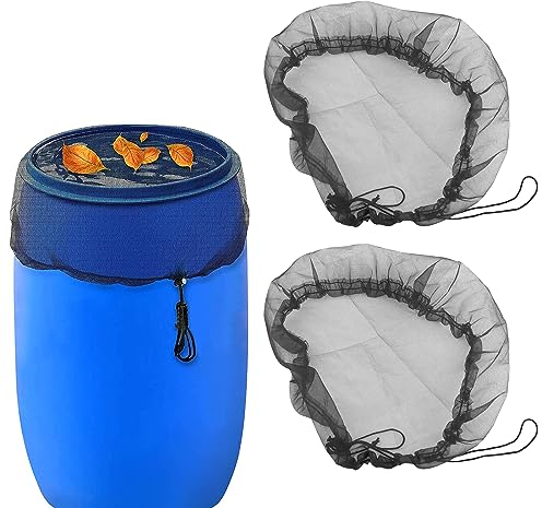 2 Pezzi Copertura per Barile da Pioggia 120cm, Rete di Protezione per Serbatoio per Acqua con Cordicella di Trazione, Regolabile Rete Cisterna Piovana per Giardino Protegge da Foglie Zanzare (120cm)