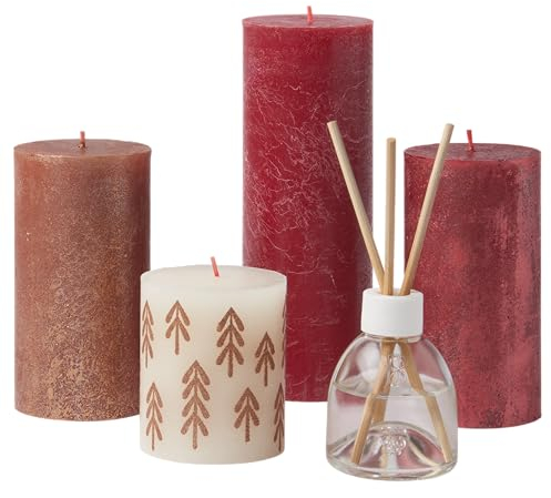 Bolsius - Velas rústicas – Juego de regalo 5 unidades con varillas aromáticas – Winter Spices – Velas decorativas para el hogar – Duración de combustión – Cera vegetal natural