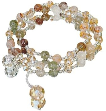 Bracciale Perle,Braccialetti Con Perline Di Cristallo Per Capelli Colorati A Doppio Cerchio Naturale, Braccialetti Con Ciondolo A Campana In Argento, Braccialetto Elastico In Cristallo Gioielli In C