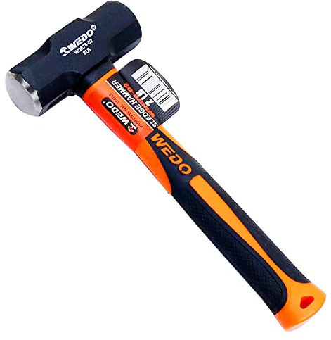 WEDO 3lb Sledge Hammer With Fiberglass Handle, Drilling & Crack Hammer, High Carbon Steel Head, Shock Resistant, Non-Slip Handle, 297mm