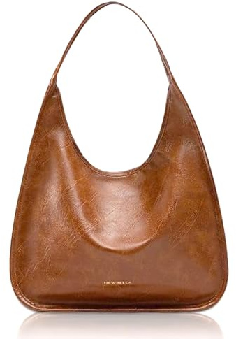 NEWBELLA Hobo Purse, PU Leather Shoulder Bag, Tote Handbag for Work and Travel (Brown)