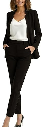 Marycrafts Women's Professional Stand Up Collar Blazer Pant Suits 2 Piece Set Business 12 Black