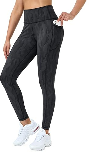Flatik Leggings Damen mit Taschen，Damen Blickdicht Sporthose Fitnesshose Sporthose Training Laufende Leggings M