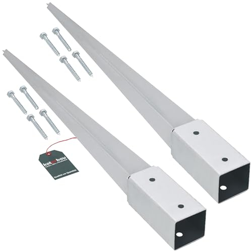 KOTARBAU® Set di 2 manicotti per pavimenti, 61 x 61 mm, lunghezza 750 mm, zincato a caldo, in acciaio, per pali di recinzione, in legno, ancoraggio a terra, per pali in legno