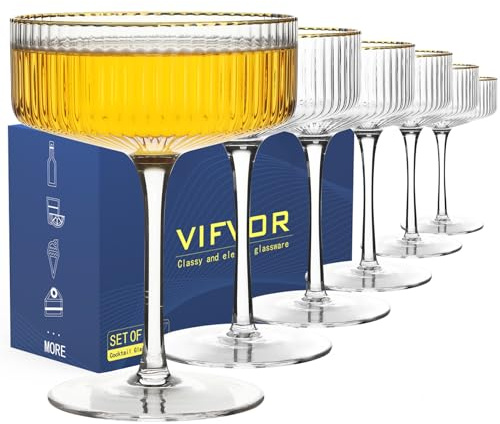 VIFVOR Coupe Glasses Set of 6, Cocktail Glasses 10 oz Classic Old Styling Martini Glass Set with Gift Box Packaging Elegant Hand Blown Martini Glasses for Cocktail, Champagne, Bar and Gift