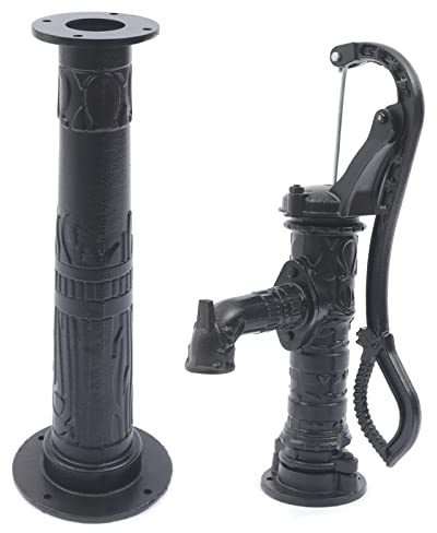 PIAOCAIYIN Deep Well Hand Pump, Cast Iron BSA-75 Pitcher Pump and Raised Base, Antique Manual Deep Water Transfer Pump w/Extended Spout, for Gardens, Parks, Ponds, Black