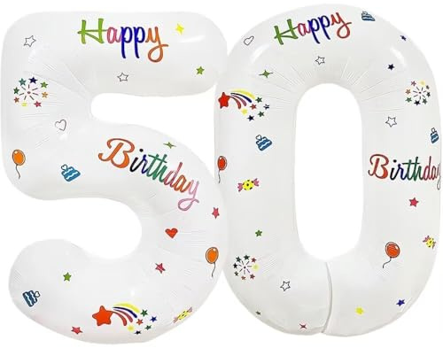 Vthoviwa 32 Zoll Luftballon Zahlen 50 Weiß, Luftballon 50. Geburtstag Foil Ballon, 0123456789,10-19,20-25,30,40,50,60,70,80,90, Folienballon 50 Party Dekoration