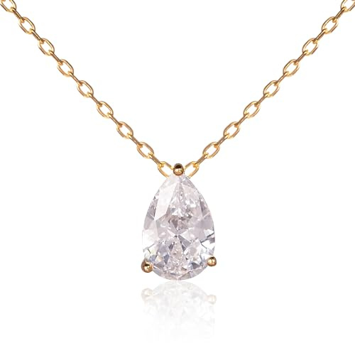 namana Silber- oder Gold-Anhänger-Halskette für Damen und Teenager-Mädchen, süße Halsketten für Frauen in 925 Sterling Silber mit bunten oder klaren Zirkonia-Steinen in Tropfenform, Schmuck für Frauen
