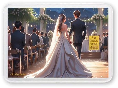 Goldschulz Goldbarren 1g 1 Gramm Motivbox - Hochzeit Ehepaar - Geschenk + Echtheitszertifikat