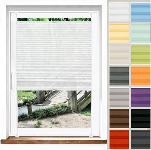 Plisseerollo Fensterrollo Faltrollo Jalousie 64 x 80 cm, Blickdicht Sichtschutz Sonnenschutz, Jalousie Easyfix Plisseerollo Rollo, Plissee Sonnenschutzrollo, für Fenster & Tür, Weiß