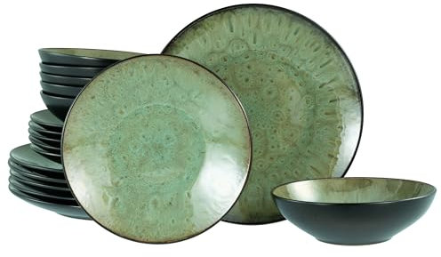 CreaTable, 23961, Serie Jawa, 18-teiliges Geschirrset für 6 Personen, Teller Set aus Steinzeug, spülmaschinen- und mikrowellengeeignet, Qualitätsproduktion, Grün