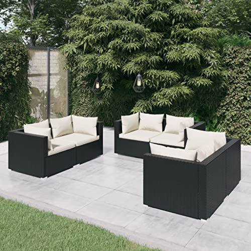 KATERYY 6-TLG. Garten-Lounge-Set mit Kissen Poly Rattan Schwarz,Gartensofa LoungeSet mit modularem Design aus PERattan für maximale Bequemlichkeit