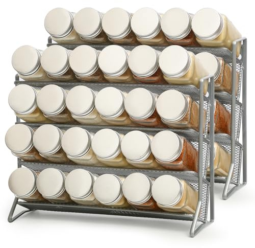 VIAV Design 2PCS 4Tier Spice Rack for Counter Free Standing,Spice Rack for Inside Cupboard Hanging Wall Mounted Spice Seasoning Organiser Spice Jars Bottle Organizer for Kitchen Pantry（Silver）