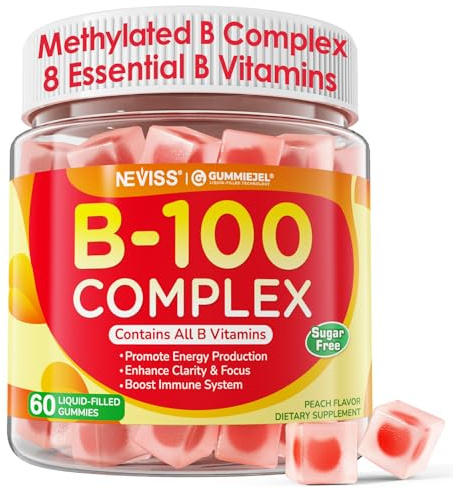 Super Vitamin B Complex Gummies - Methylated B Complex for Women & Men, All B Vitamins, Methyl B12, Methylfolate, Vitamin C, Choline, Inositol, PABA for Energy, Brain & Immune, 0g Sugar, Vegan, 60 Cts