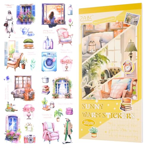 Scrapbook Aufkleber Buch, 20 Blätter Journaling Aufkleber, Junk Journal Supplies, Vorgeschnittene ästhetische PET Materialien, Aquarell Scrapbooking Aufkleber für Erwachsene