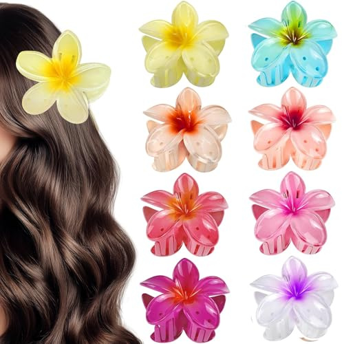 Binnan 8 Piezas Clips de Garras de Flores, Flower Hair Clips, Sujeción Fuerte Pinzas Pelo Flor Plumeria, Pinzas para el Pelo de Flores Preparadas
