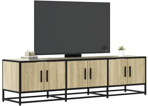Homgoday Meuble TV en chêne Sonoma 150 x 35 x 41 cm en aggloméré et métal, meuble TV meuble bas pour TV pour table de salon industrielle, support TV