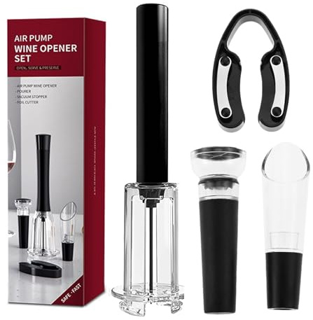 Mgoodoo Wino On The Go Opener Set, Air Pressure Pump with Vacuum Stopper | 4-in-1 Black Complete Set, Black Easy Cork Remover Corkscrew,Wine Opener Set Gift for Kitchen Restaurant,Portable Durable