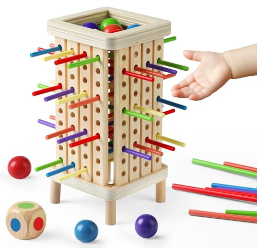 Pinshoon Montessori Game Wooden Board Game, Multiplayer for Kids 4-8, Math Educational, Fine Motor Skill Toy for Girls Boys, Classic Fun Games for Age 3 4 5 6 7 8 Girls Boys Gifts (Regular)