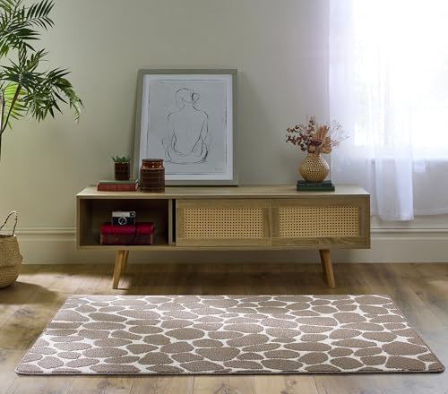 Machine Washable Rug for Entryway, Kitchen, Living Room, Bedroom, Home Entrance, Doorway, Hallway Stain Resistant Non-Slip Floor Mat Ivory Mink Rug Pebble, Medium size 100 x 150 cm (3'3''x5')