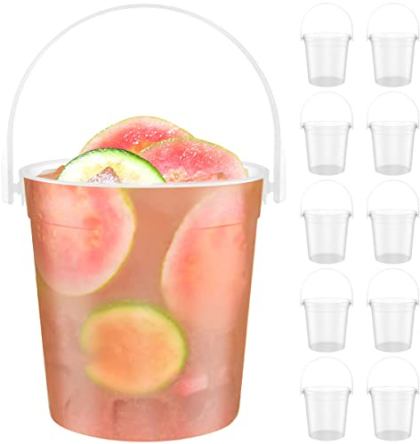 Lot de 10 seaux à cocktail en plastique transparent avec poignée multifonctionnelle pour fêtes, bière, champagne, vin, smoothie