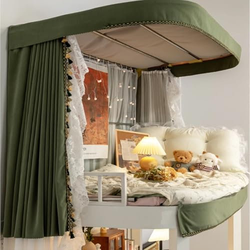 QTQHOME Sichtschutz für Studentenwohnheim, Doppelbett, Zelt, Betthimmel, Vorhang mit U-förmiger Halterung, Etagenbett-Schlafzelte mit Rahmenpfostenstangen für oberes Etagenzimmer (150 cm, 3 Vorhänge)