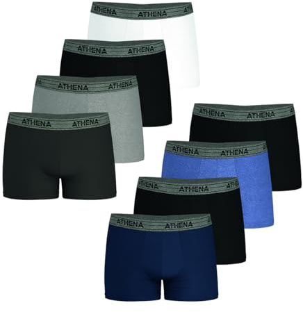 Athena - Lot de 8 Boxers Homme Ecopack - Boxers Coton Stretch Respirant - Label Oeko-TEX® Standard 100 - Coupe Ergonomique, Doublure Avant, Confort et Maintien